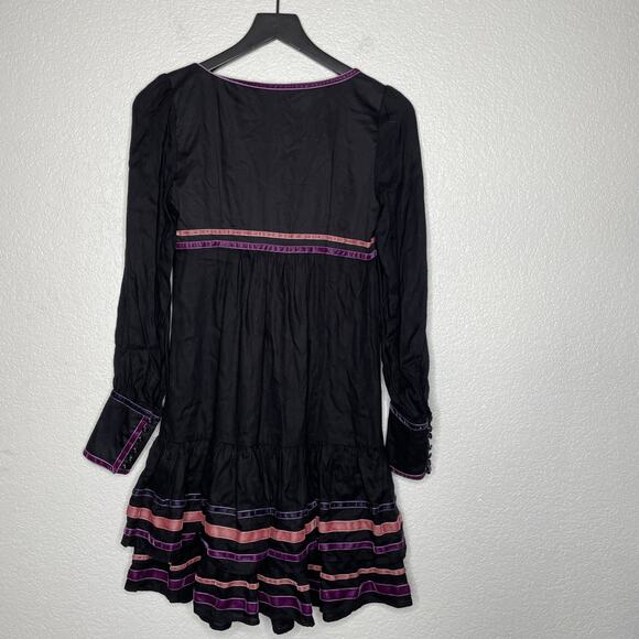 Mango MNG Black Tiered Long Sleeve Ribbon Dress Size XS - Picture 2 of 9
